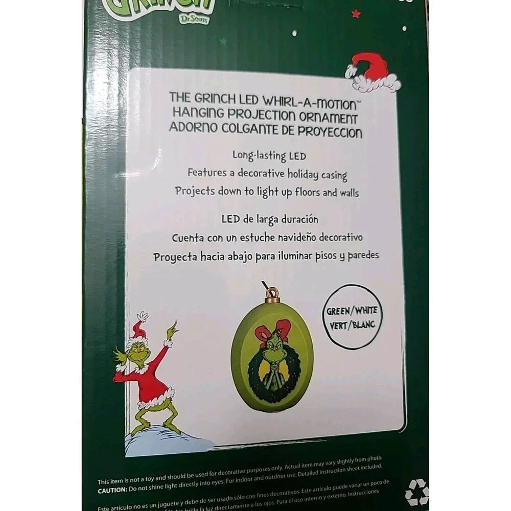 Gemmy* The Grinch Lightshow Projection LED Whirl-A-Motion Hanging Ornament